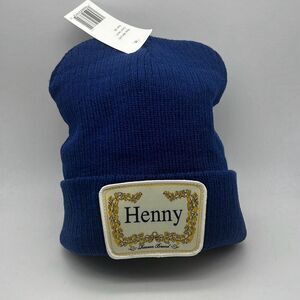 Henny Embroidered logo Patch casual cozy Acrylic Beanie ‎ Navy blue NWT unisex